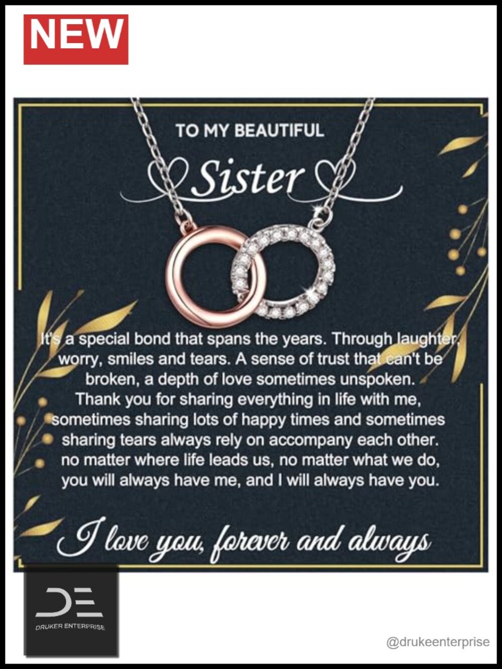 To My Sister Necklace 925 Sterling Silver Gift